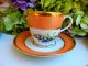 5 Antique Paris Porcelain Cups & Saucers Peach Band Gold French France Cups & Saucers photo 2