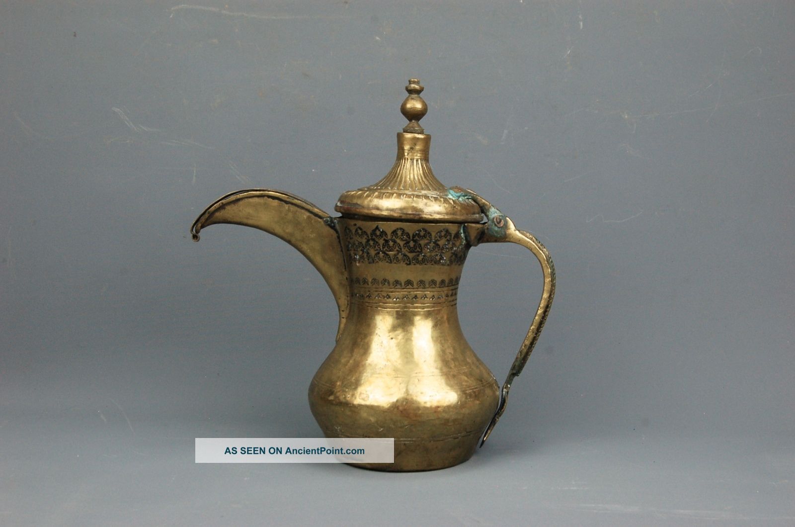 Antique Islamic Art Ottoman Persian Arabic Hand Chased Brass Dallah Coffee Pot Islamic photo
