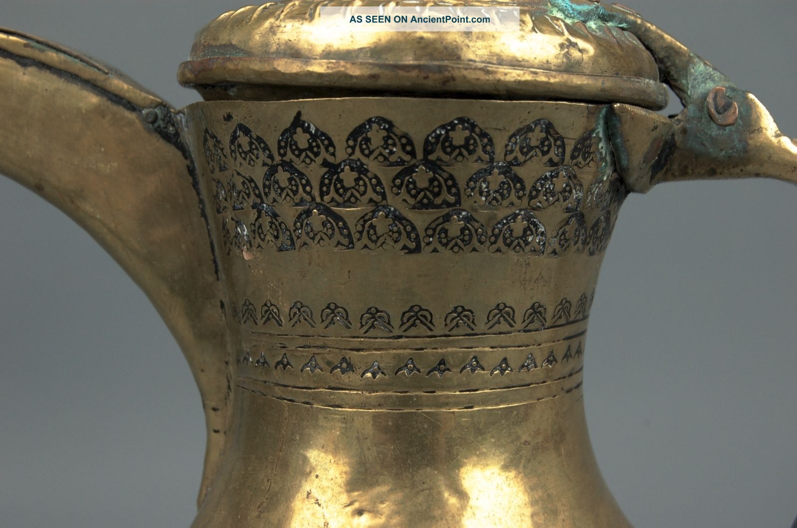 Antique Islamic Art Ottoman Persian Arabic Hand Chased Brass Dallah