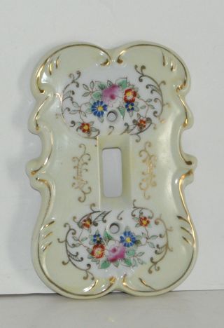 Vintage Mid Century Cream Porcelain Arnart Floral Switch Plate Cover Gold 1of2 photo