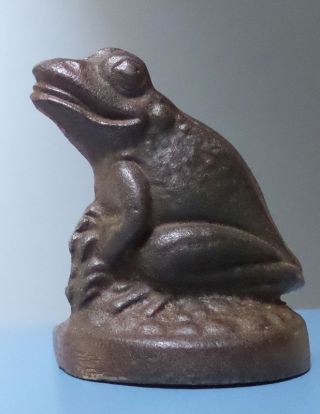 Antique Cast Iron Bronze Patina Leaping Frog On Lily Pad Metal Doorstop N/r. photo