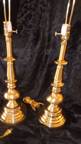 Rare Stiffel Brass Lamps Great Shine To The Pair photo