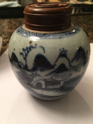 Antique Asian Blue & White Porcelain Canton Ginger Jar photo