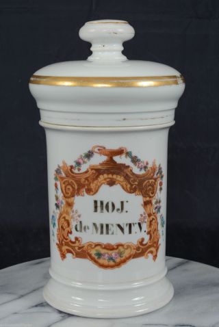 19th Century Apothecary Jar Hoj: De Ment V Paris White Porcelain French Bobin photo