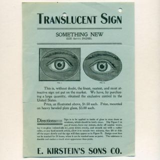 C 1910 E Kirstein Sons Rochester Ny Eye Catching Optical Sign Broadside Handbill photo
