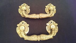 French Antique Ornamental Handles Bronze Louis Xv Style Acantus Leaves photo