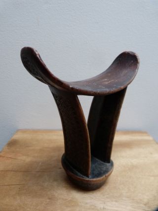 Vintage African Somalia Binu Tribal Culture Highly Carved Head Rest photo