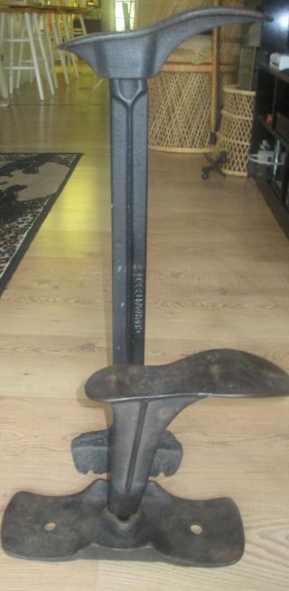 Antique Vtg.  Cast Iron Shoemaker Cobbler Stands 2 Shoe Molds Steampunk Doorstop photo
