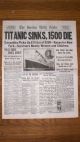 April 16,  1912 Boston Globe Titanic Sinks Photo Newspaper Rp The Americas photo 1