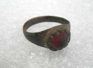 Vintage Roman Or Medieval Bronze Ring With Stone 4.  30g Excavations In Ukraine photo