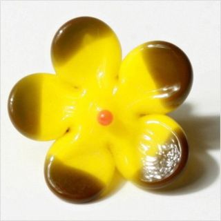 (1) Victorian Antique Venetian Lampwork Realistic Yellow Glass Flower Button photo
