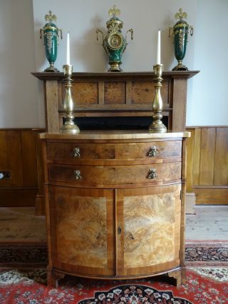 Pretty Antique Bow Front Light Burr Walnut Cabinet Chest Of Cupboard Drawers photo