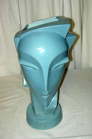1930 ' S Era Tall Porcelain Art Deco Facial Vase With Blue Glaze - Stunning photo