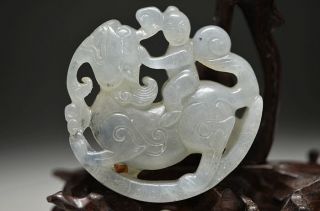 Delicate Chinese Xiu Jade Hand Carved Hollow Out Pendant - - - Beast Ok4 photo