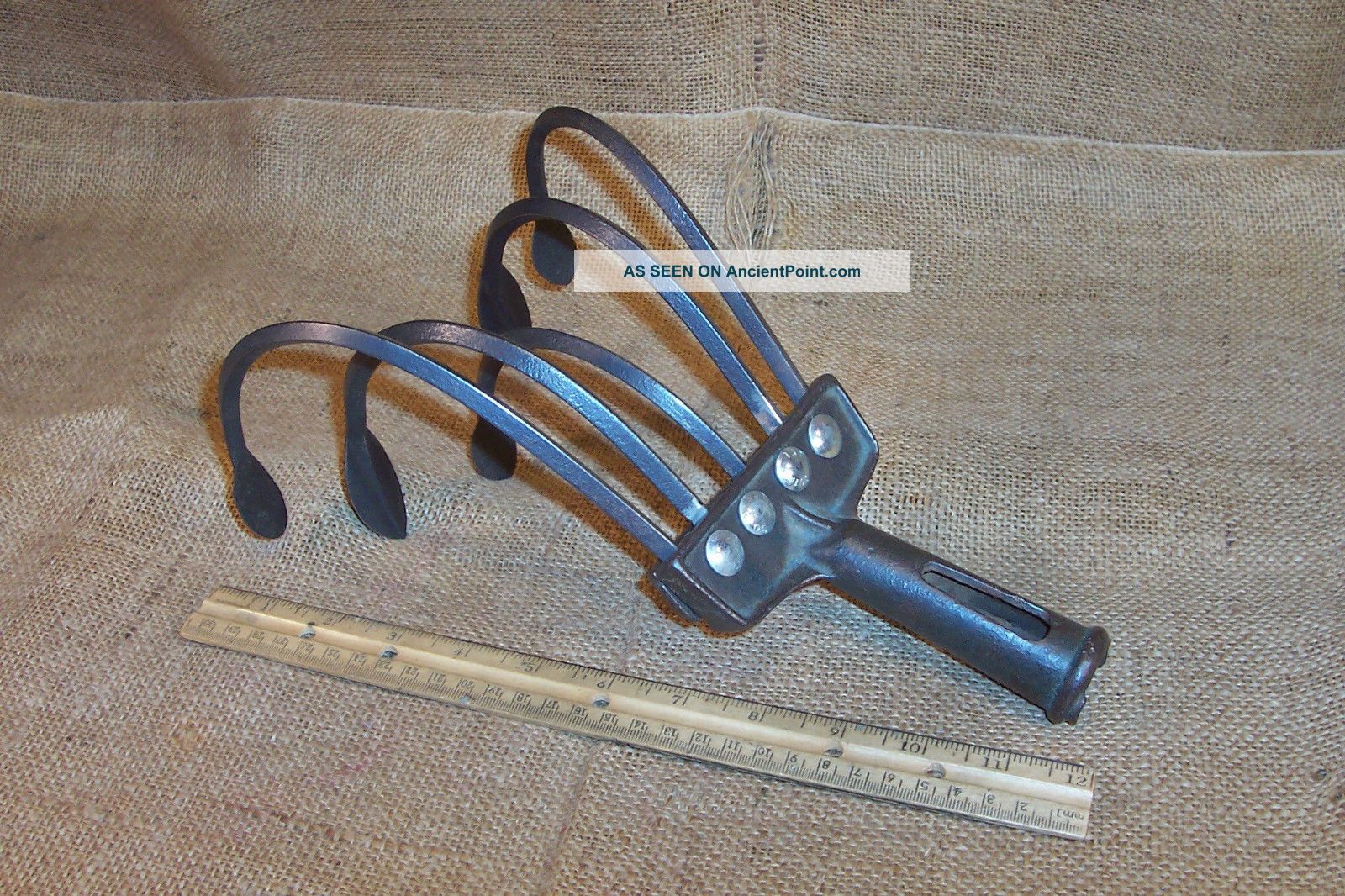 Old 5 Tine Pull Cultivator Primitive Antique Country Farm Garden Weed Tool Primitives photo