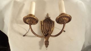 Antique Solid Brass Double Light Wall Sconce Wall Hugger photo