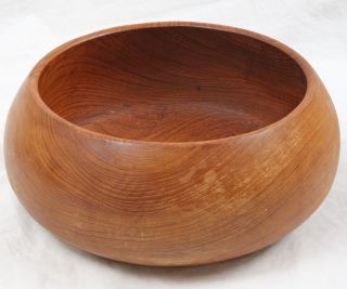 Danish Modern Turned Wood Teak Bowl 12x5 Mid Century Wooden Unsigned photo