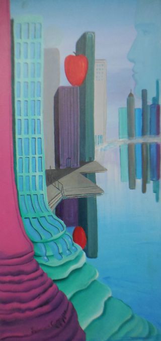 Salvatore Campagna Surrealist Modernist Mid - Century Modern Cityscape Painting Ny photo