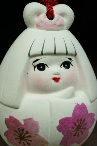 Kissako 3329 Japanese Antique Clay Doll Netsuke Bell Kimono Girl Vintage Figure photo