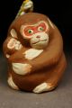 Kissako 3280 Japanese Antique Clay Doll Netsuke Bell Vintage Monkey Figure Netsuke photo 1