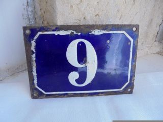 French Blue & White House Gate Number Awesome 9 Or 6 Porcelain Enamel Solid photo