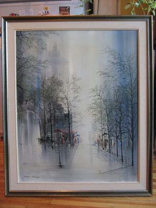 Vtg American Modernist Old Quebec Cityscape Painting Signed Petridis photo