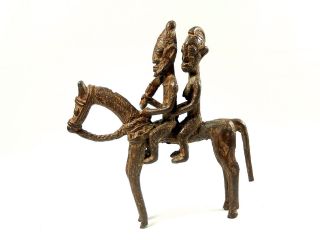 Antique Rare African Tribal Dogon Cast Bronze Horse Riding Duo photo