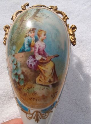 L Henry 19th Century French Bronze Vase Urn Porcelain Hand Painted And Signed photo