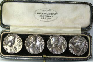 English Art Nouveau Antique Sterling Silver Lesserre Button Buttons photo