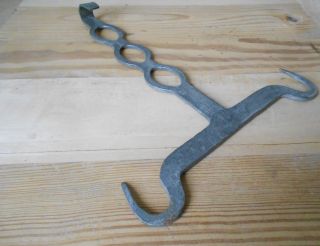 Vintage French Wrought Iron Butcher Meat Hanger Hook W/ 3 Hooks photo