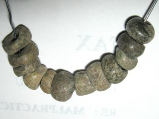 Pre - Columbian,  Mexico 12 Bi - Conical Stone Beads All Approx 12mm X 5mm 1e photo