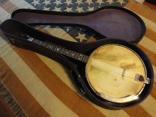 Vintage 4 String Tenor Banjo W/case Fresh Estate Piece photo