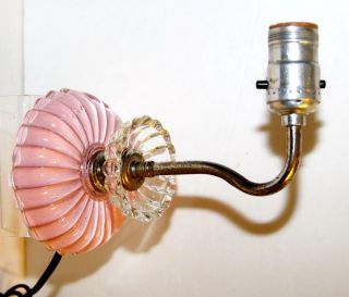 Vintage Electric Pink & Clear Glass Bathroom Wall Sconce Light Fixture - Excellen photo