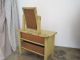Old Primitive Mustard Green Paint Wood Doll Dresser Two Drawers Mirror Primitives photo 11
