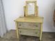 Old Primitive Mustard Green Paint Wood Doll Dresser Two Drawers Mirror Primitives photo 7