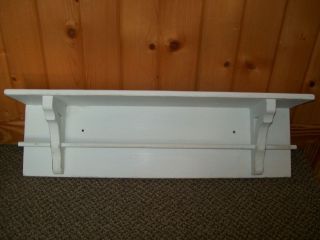 Shabby Primitive Vintage White Wood Distressed Wall Shelf Towel Bar 24 