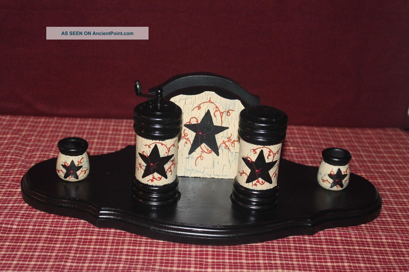 Primitive Crackle Salt & Pepper,  Napkin Holder,  Candle Holder Country Decor Primitives photo