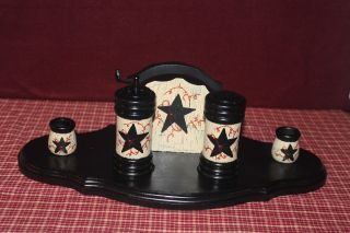Primitive Crackle Salt & Pepper,  Napkin Holder,  Candle Holder Country Decor photo