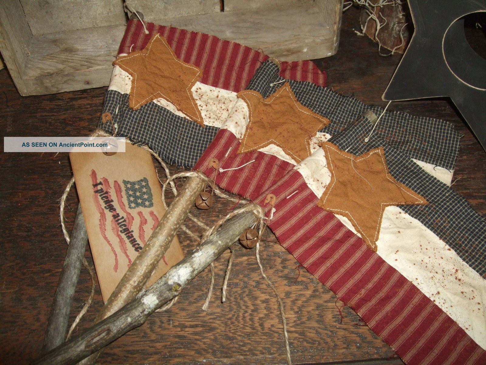 Primitive Grungy Patriotic American Usa Flag Pokes Tucks Ornies Folkart 4th July Primitives photo