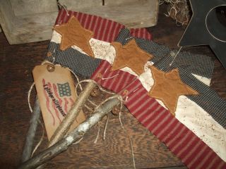 Primitive Grungy Patriotic American Usa Flag Pokes Tucks Ornies Folkart 4th July photo