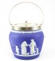Wedgwood Jasperware Royal Blue Biscuit Jar Barrel W/ Silverplate Lid; C.  1920 ' S Jars photo 1