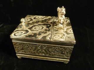 Rare 19th Century Derby Silver Co.  Bulldog Figural Tobacco Box Humidor photo