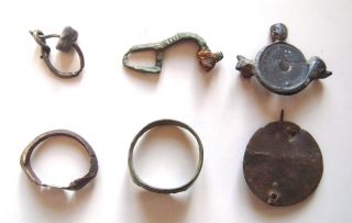 6 Roman Bronze & Silver Rings & Fibulae.  Ref.  7612. photo