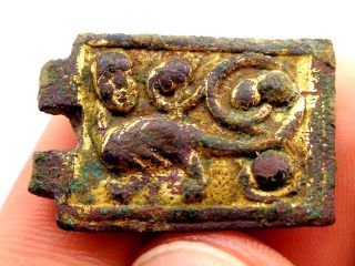 Rare Medieval Zoomorphic Bronze - Gilt Buckle Plate C.  13th - 14th Century Ad British photo
