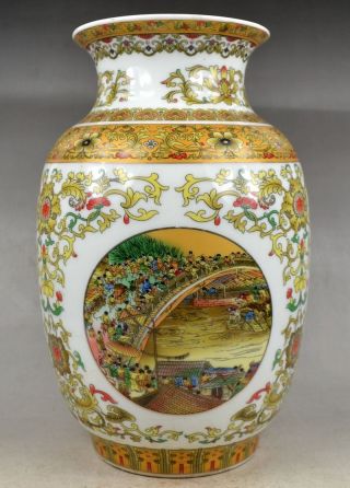 Old Collectible China Porcelain Handwork Very Rare “清明上河图”big Vase photo