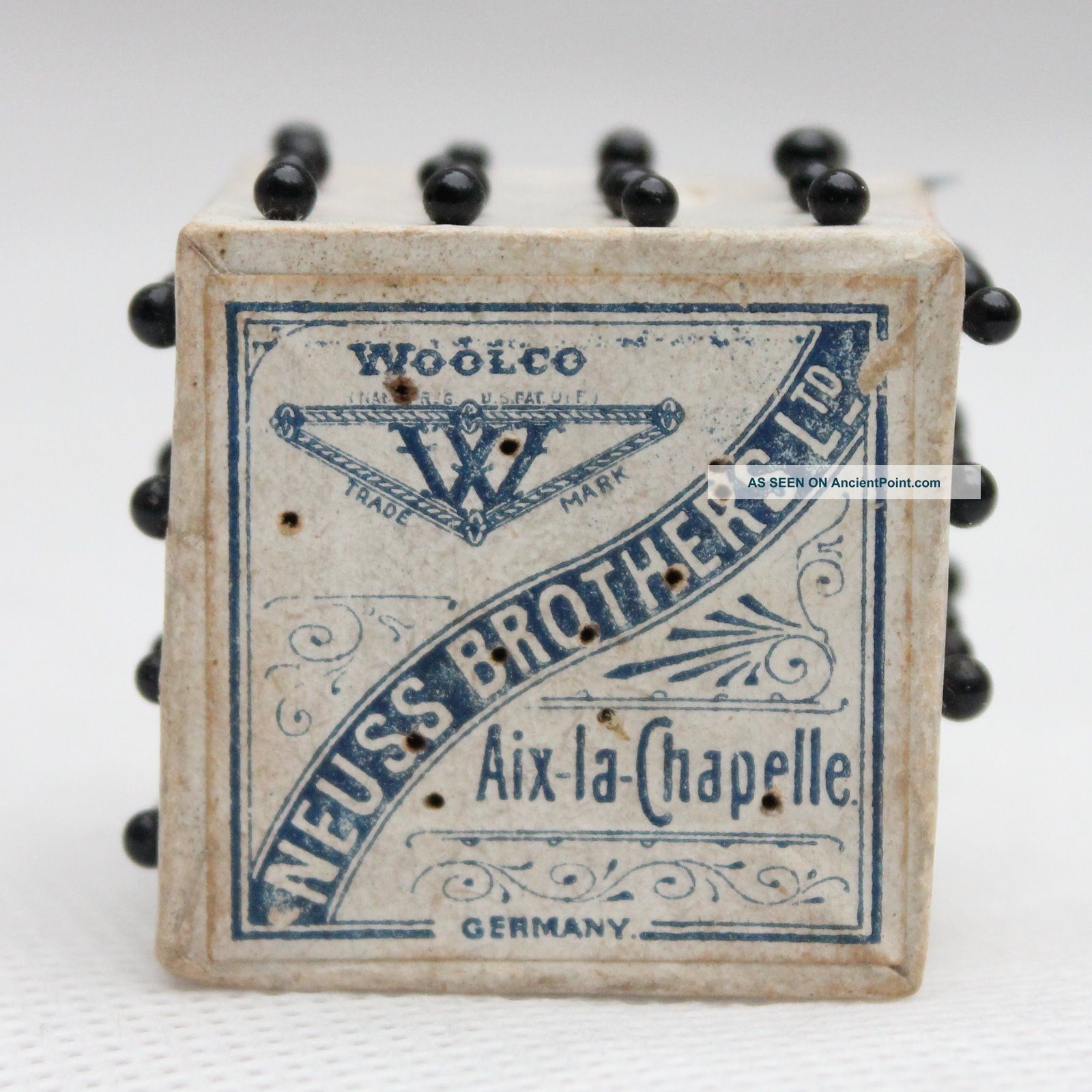Neuss Brothers Antique Small 64 - Count Cube Glass Head Pins Germany Pin Cushions photo