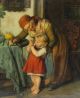 Antique Friedrich Pondel German Genre Oil Painting Grandmother & Child Sewing Nr Other Antique Sewing photo 2