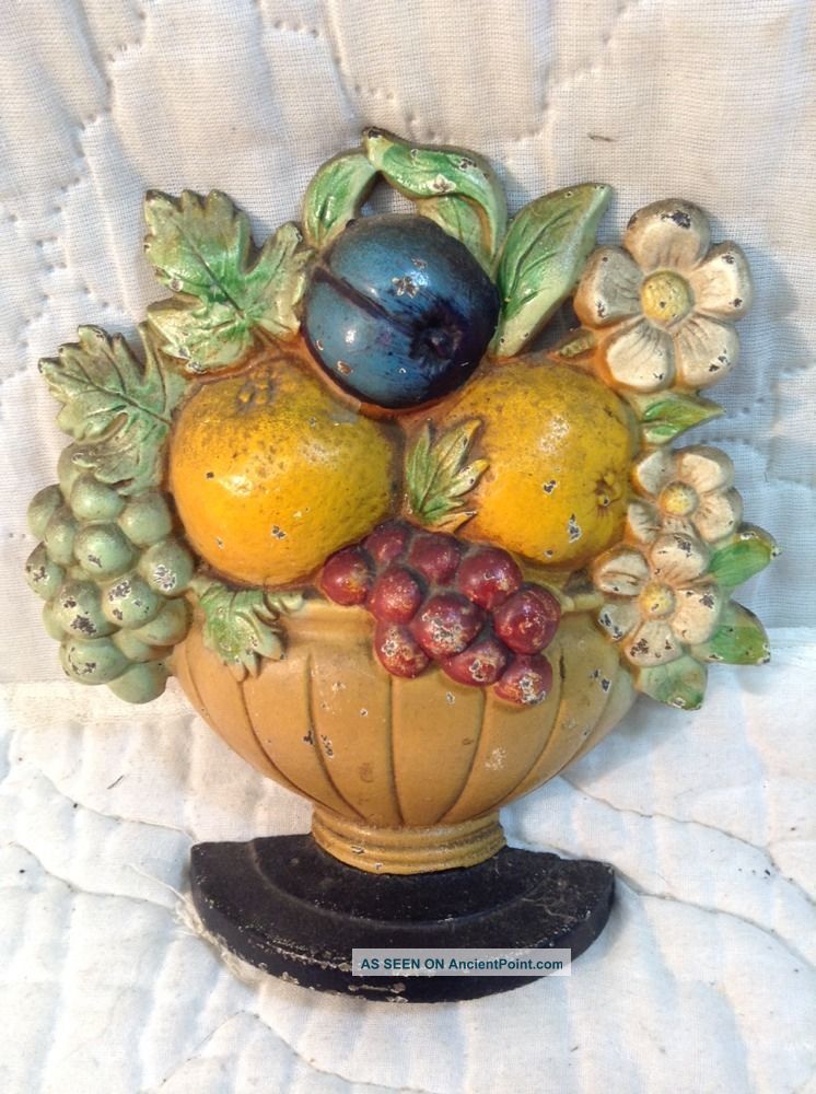 Antique Hubley Flower Basket Doorstop Fruit Bowl 456 With Best Paint Metalware photo