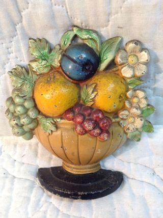 Antique Hubley Flower Basket Doorstop Fruit Bowl 456 With Best Paint photo