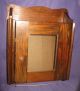 Antique Vtg Walnut Wood Medicine Cabinet County Mirror Cupboard Metal Towel Bar Post-1950 photo 1